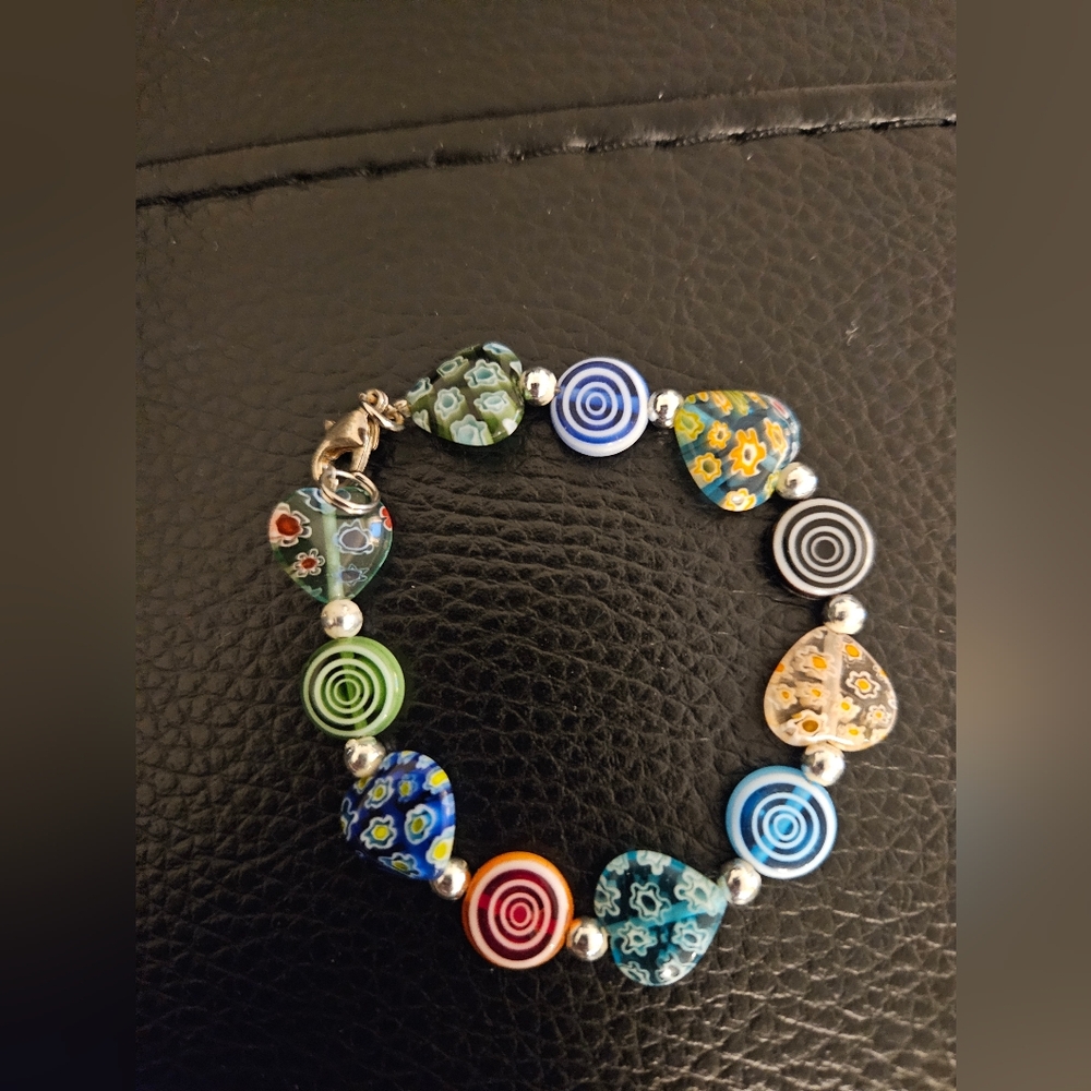 Faux Murano Glass Heart Bracelet